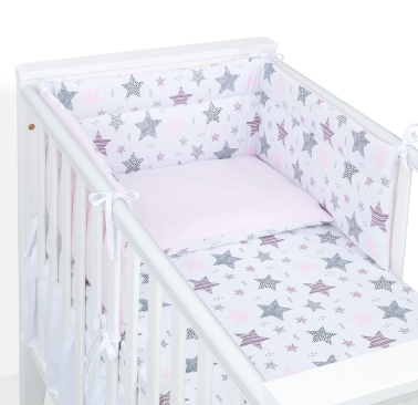 MAMO-TATO 3-el dwustronna pościel dla niemowląt 90x120 do łóżeczka 60x120 - Starmix różowy / koordynat róż