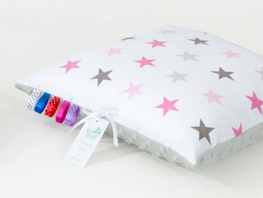 MAMO-TATO Double-sided Minky pillow 30x40 Gwiazdki szare i różowe D / jasny szary