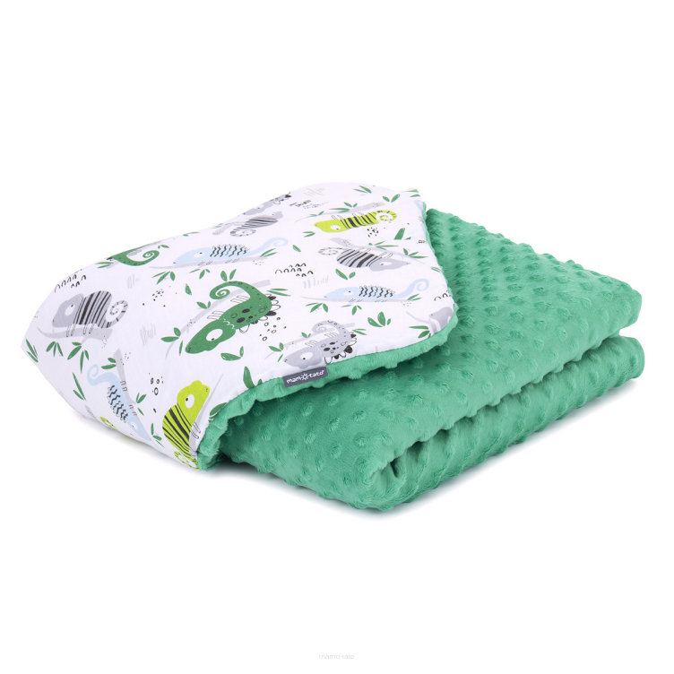 MAMO-TATO Kocyk Minky dla niemowląt i dzieci 75x100 Kameleony zielone / zielony - ocieplony 