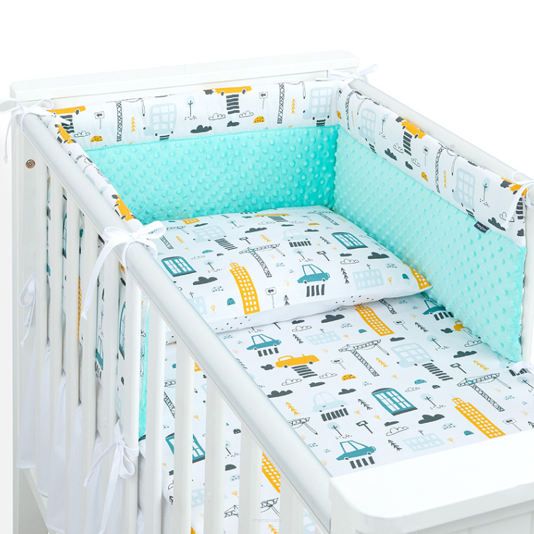 MAMO-TATO 3-el pościel dla niemowląt 90x120 do łóżeczka 60x120 minky PREMIUM - Miasto / mięta