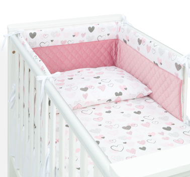 MAMO-TATO 3-el pościel dla niemowląt 100x135 do łóżeczka 60x120 Velvet PIK - Pastelowe serduszka / różany