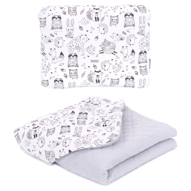 MAMO-TATO SET Blanket for children and infants 75x100 - MUSLIN PIK + pillow - Premium - Bór biały / popiel - with filling