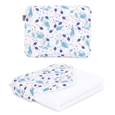 MAMO-TATO SET Blanket for children and infants 75x100 - MUSLIN PIK + pillow - Premium - Czaple na bieli / biały - with filling