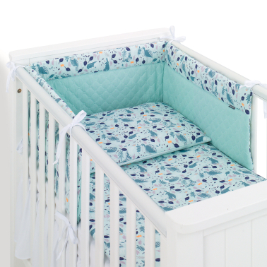 MAMO-TATO 3-el pościel 90x120 do łóżeczka 60x120 Muślin PIK PREMIUM - Czaple na oceanie / jasna szałwia
