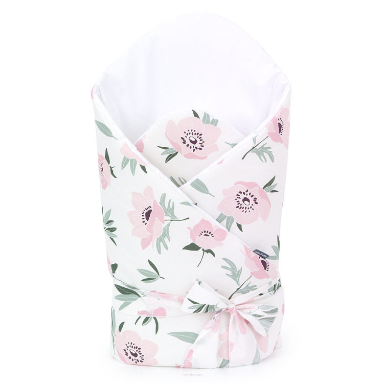 MAMO-TATO Rożek niemowlęcy usztywniony wiązany Premium - Kwiaty na ecru