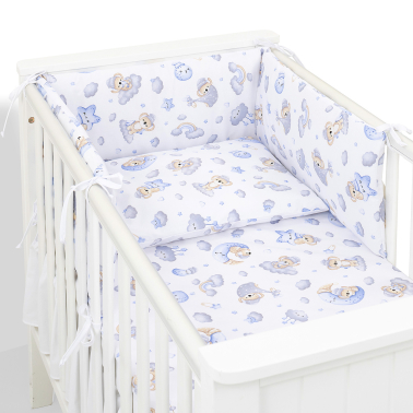 MAMO-TATO 3-el pościel dla niemowląt 100x135 do łóżeczka 60x120 - Księżyc błękit