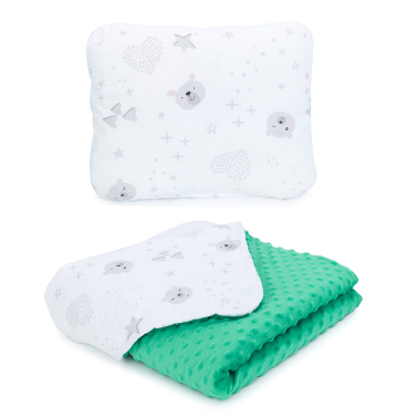 MAMO-TATO Minky blanket 75X100 + Pillow - Miśki szare / zielony - without filling