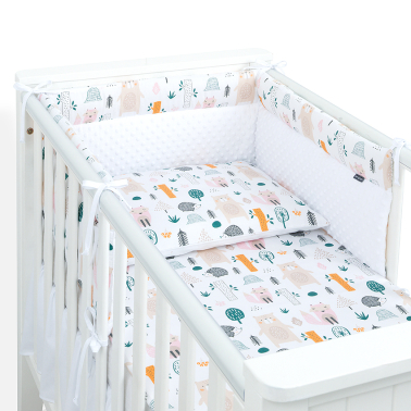 MAMO-TATO 3-el pościel dla niemowląt Minky 90x120 PREMIUM do łóżeczka 60x120- Forest / biały