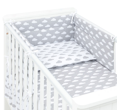 MAMO-TATO 3-el dwustronna pościel dla niemowląt Chmurki szare na bieli / Chmurki białe na szarym do łóżeczka 70x140 cm