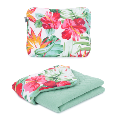 MAMO-TATO SET Blanket for children and infants 75x100 - MUSLIN PIK + pillow - Monstera / szałwia - without filling