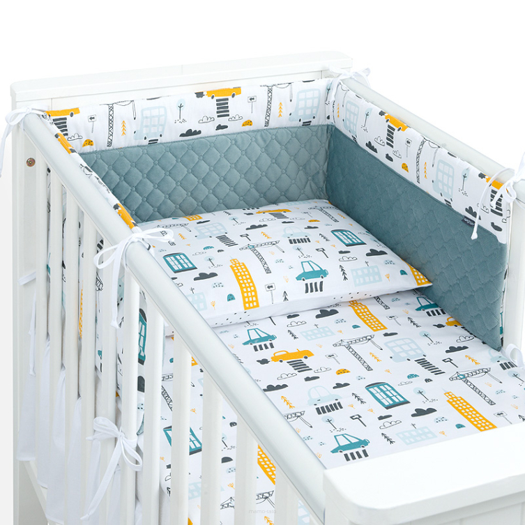 MAMO-TATO 2-el dwustronna pościel dla niemowląt 90x120 Premium do łóżeczka 60x120 - Miasto / pieguski grafit