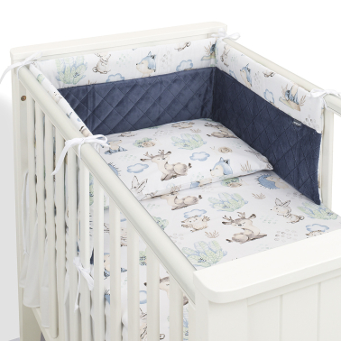 MAMO-TATO Ochraniacz do łóżeczka 70x140 Minky PIK Jeż i sarna / denim