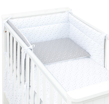 MAMO-TATO 3-el dwustronna pościel dla niemowląt Mini gwiazdki szare na bieli / mini gwiazdki białe na szarym do łóżeczka 70x140 cm