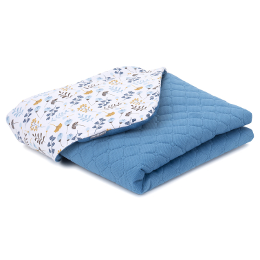 MAMO-TATO Kocyk dla dzieci i niemowląt 75x100 Velvet pikowany dwustronny - Miłorząb niebieski / jeans - ocieplony