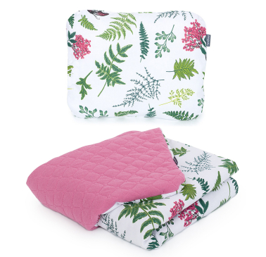 MAMO-TATO SET Blanket for children and infants 75x100 - MUSLIN PIK + pillow - Premium - Paprotki / turmalin - with filling