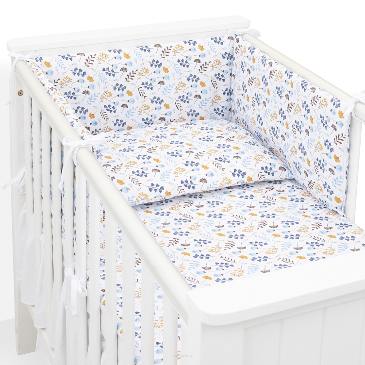 MAMO-TATO 3-el pościel dla niemowląt 100x135 do łóżeczka 60x120 - Miłorząb niebieski