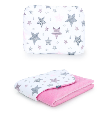 MAMO-TATO Children's blanket set 75x100 Velvet quilted + pillow Starmix różowy / róż - with filling