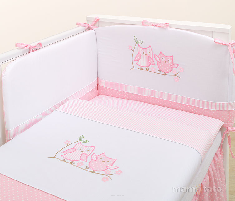 MAMO-TATO Ochraniacz do łóżeczka 70x140 Sówki uszatki różowe