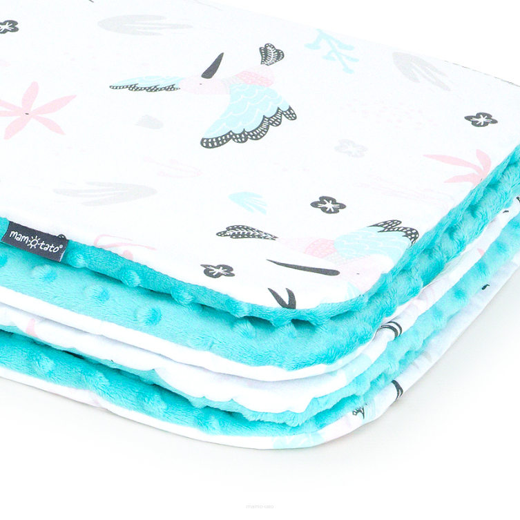 MAMO-TATO Minky blanket for babies and children 75x100 Premium - Koliberki / turkus - without filling