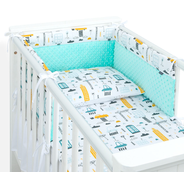 MAMO-TATO 3-el pościel dla niemowląt 100x135 do łóżeczka 60x120 minky PREMIUM - Miasto / mięta