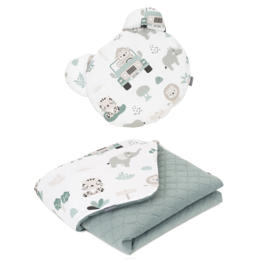 MAMO-TATO Kocyk dla niemowląt z poduszką MIŚ - Safari trelis / khaki