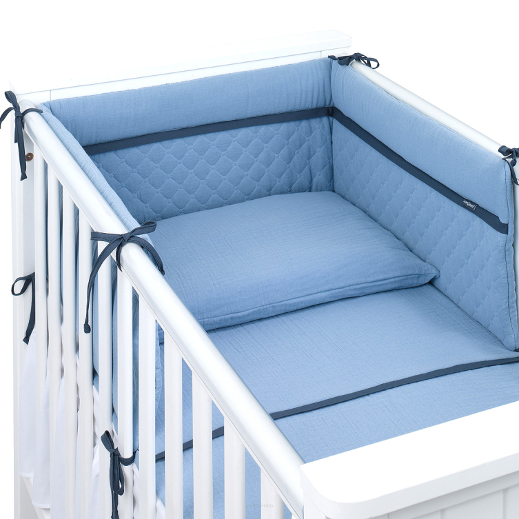 MAMO-TATO 3-el pościel do łóżeczka 60x120 MUŚLIN DOUBLE GAUZE dla niemowląt 100x135 - Jeans