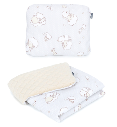 MAMO-TATO Baby blanket set 75x100 PREMIUM Velvet quilted + pillow Sen beż / piaskowy - with filling