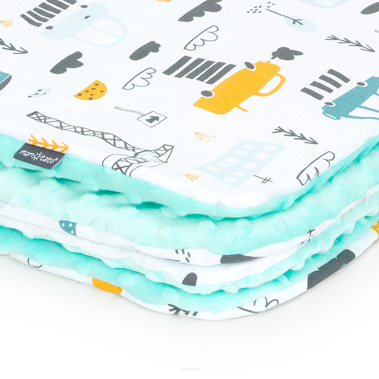 MAMO-TATO Minky blanket for babies and children 75x100 Premium - Miasto / mięta - without filling