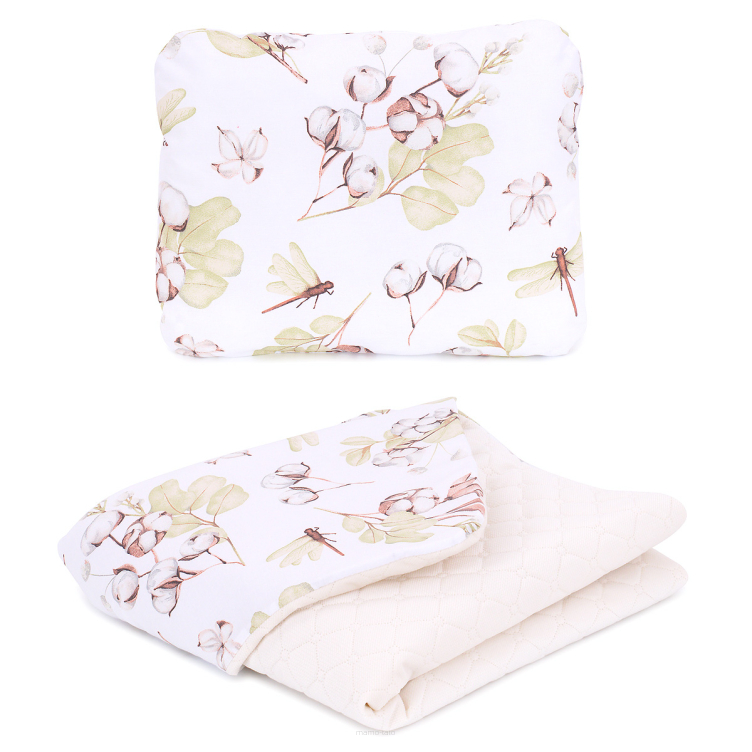 MAMO-TATO Baby blanket set 75x100 Velvet quilted + pillow - Bawełna / ecru - with filling