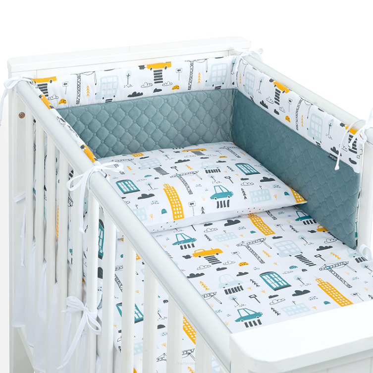 MAMO-TATO 3-el pościel dla niemowląt 100x135 do łóżeczka 60x120 PREMIUM  Velvet PIK - Miasto / khaki