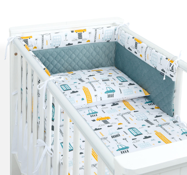 MAMO-TATO 3-el pościel dla niemowląt 100x135 do łóżeczka 60x120 PREMIUM  Velvet PIK - Miasto / khaki
