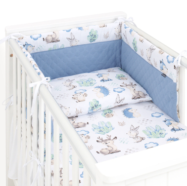 MAMO-TATO 3-el pościel 100x135 do łóżeczka 60x120 Muślin PIK - Jeż i sarna / jeans