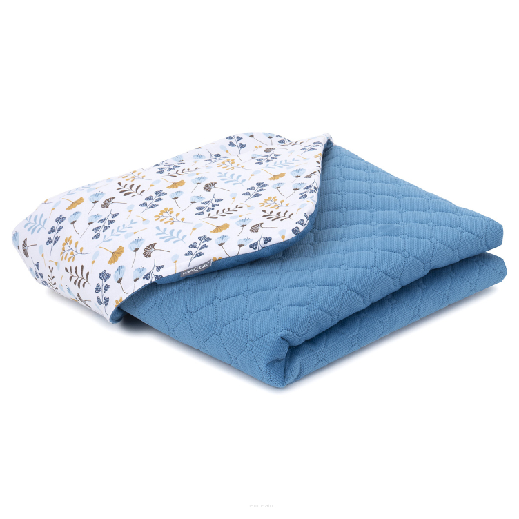 MAMO-TATO Kocyk dla dzieci i niemowląt 75x100 Velvet pikowany dwustronny - Miłorząb niebieski / jeans - letni