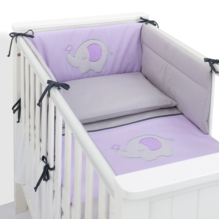 MAMO-TATO 3-el pościel dla niemowląt 100x135 do łóżeczka70x140cm - Słonik fioletowy / popiel