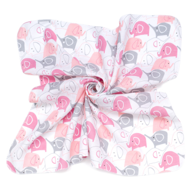 MAMO-TATO Pieluszka Otulacz muślinowy dla niemowląt 120x120 + pieluszka pielęgnacyjna GRATIS - Słonie różowe