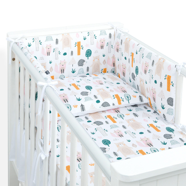 MAMO-TATO 3-el dwustronna pościel dla niemowląt PREMIUM do łóżeczka 70x140 Forest / pieguski beż