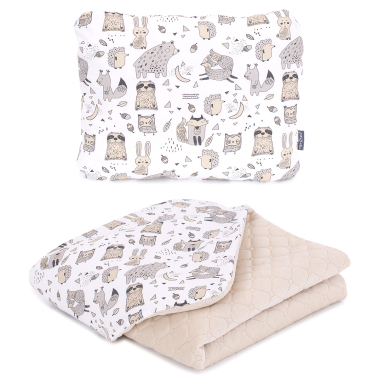 MAMO-TATO Baby blanket set 75x100 PREMIUM Velvet quilted + pillow - Bór beż / piaskowy - with filling