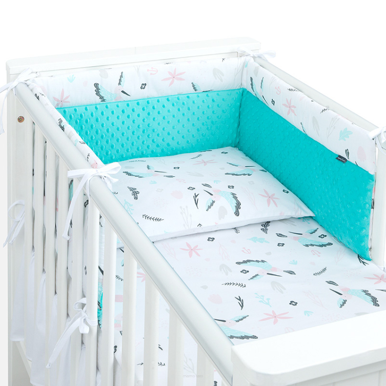 MAMO-TATO 3-el pościel dla niemowląt 100x135 do łóżeczka 60x120 minky PREMIUM - Koliberki / turkus